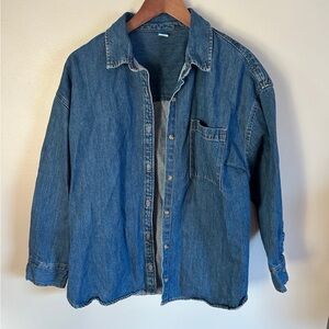 Old Navy Denim Button-Down Boyfriend Shirt, Medium Wash, Large